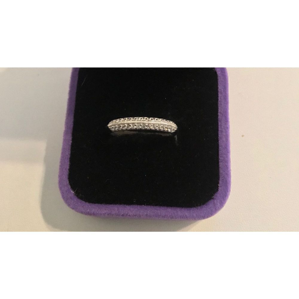 Sparkling .925 Sterling Knife Edge Milgrain Pave Sim Diamond Band Ring Sz 9